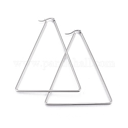 201 Stainless Steel Angular Hoop Earrings, with 304 Stainless Steel Pin, Hypoallergenic Earrings, Triangle, Stainless Steel Color, 77x65x2mm, 12 Gauge, Pin: 0.8mm