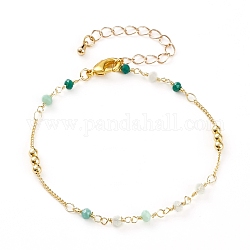 Bracelets de perles de verre à facettes, avec des perles en laiton et des fermoirs à pince de homard, ronde, véritable 18k plaqué or, colorées, 7-1/4 pouce (18.3 cm)