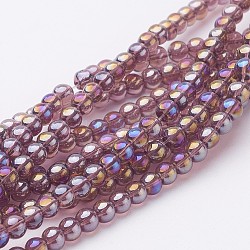 Filo di perline in vetro, tondo, viola medio, ab colore placcato, il perline circa4 di diametro, Foro: 1 mm, circa 80pcs/filo, circa 13 pollice / filo