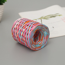 Цветная лента из рафии, упаковочная бумажная нить, бумажные шнуры из рафии для упаковки подарков и плетения, ярко-розовый, 3~4 мм, около 200 м / рулон