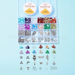 DIY Earring Making Kit, Including Gemstone Chip Beads, Glass Crackle Beads & Seed Beads, Earring Hook, Ear Nut, Pendant, Spacer Beads, Head Pin, Jump Ring, Elastic Thread, Mixed Color