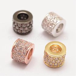 Micro ottone spianare grado AAA zirconi European Beads, colonna, perline con foro grande, placcato di lunga durata, cadmio & nichel &piombo libero, colore misto, 7x6mm, Foro: 2.5 mm