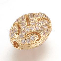 Messing Mikro ebnen Zirkonia Perlen, echtes 18k vergoldet, Oval, golden, 11.5x8.5x5.5 mm, Bohrung: 1 mm