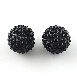 Abalorios de resina de Diamante de imitación, con los abalorios redondos de acrílico en el interior, para la joya chicle, negro, 16mm, agujero: 2~2.5 mm