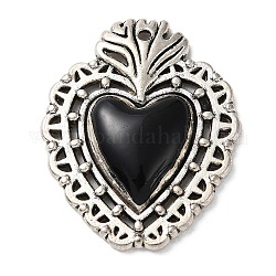 Подвески из сплава , с черной эмалью, античное серебро, сердце, 29x23x4 мм, отверстие : 1.2 мм