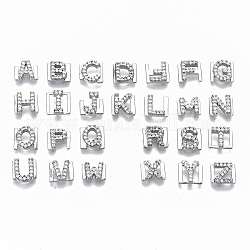 Brass Micro Pave Clear Cubic Zirconia Cabochons, Fit Floating Locket Charms, Cadmium Free & Nickel Free & Lead Free, Alphabet, Real Platinum Plated, 6x7x2mm