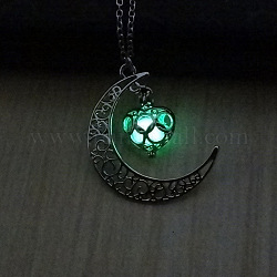 Collier pendentif cage de lune en alliage avec pierre de luminaires, bijoux phosphorescents pour femme, vert clair, 17.72 pouce (45 cm)
