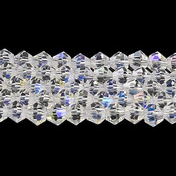 Trasparenti perle di vetro placca fili, ab colore placcato, sfaccettato, bicono, chiaro ab, 4x4mm, Foro: 0.8 mm, circa 87~98pcs/filo, 12.76~14.61 pollice (32.4~37.1 cm)