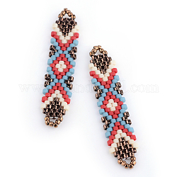 Miyuki & toho perles de rocaille japonaises, Liens faits à la main, motif de tissage, bleu ciel, 41~41.5x9x2mm, Trou: 1mm