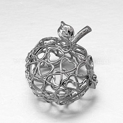 Hollow Brass Apple Cage Pendants, For Chime Ball Pendant Necklaces Making, Cadmium Free & Nickel Free & Lead Free, Platinum, 32x29x20.5mm, Hole: 3.5x7mm, inner diameter: 20x21mm