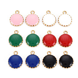 304 Stainless Steel Enamel Charms, Ion Plating(IP), Golden, Flat Round, Mixed Color, 13.5x10.5x3mm, Hole: 1.6mm