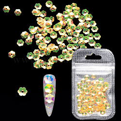 Splendente glitter per unghie, paillettes manicure, unghie scintillanti fai-da-te, fiore, oro, 6.5x6x1.5mm, Foro: 1.4 mm, su 2 g / borsa