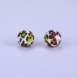 Rond imprimé avec perles focales en silicone à motif imprimé léopard, colorées, 15x15mm, Trou: 2mm