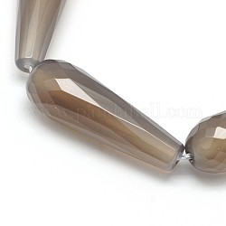Chapelets de perles en agate grise naturelle, larme à facettes, 30x10mm, Trou: 2mm, Environ 13 pcs/chapelet, 14.9 pouce