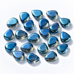 Perles de verre peintes par pulvérisation transparent, perles percées, de couleur plaquée ab , larme, bleu marine, 12.5x10.5x5.5mm, Trou: 0.9mm