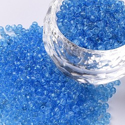 Glass Seed Beads, Transparent, Round, Deep Sky Blue, 12/0, 2mm, Hole: 1mm, about 30000 beads/pound