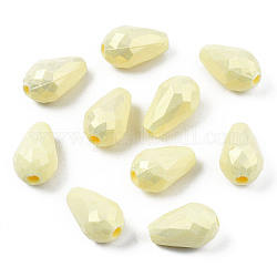 Spray Painted Acrylic Beads, Rubberized Style, Faceted, Teardrop, Light Goldenrod Yellow, 12x7.5mm, Hole: 2mm, about 758pcs/240g