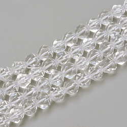 Chapelets de perles en cristal de quartz naturel, perles de cristal de roche, étoiles coupées perles rondes, facette, 6~6.5x6mm, Trou: 1mm, Environ 58 pcs/chapelet, 15.9 pouce