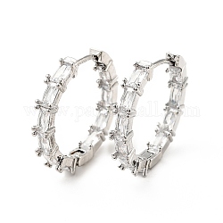Boucles d'oreilles créoles à charnière avec zircons cubiques transparents, bijoux en laiton de placage de rack pour les femmes, platine, 20.5x19.5x3mm, pin: 0.8 mm