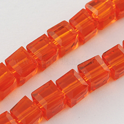 Glass Bead Strands, Faceted, Cube, Orange Red, 6x6x6mm, Hole: 1mm, about 100pcs/strand, 22 inch