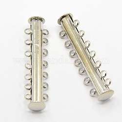 7-strands Brass Magnetic Slide Lock Clasps, 14 Holes, for Multi-strand Jewelry, Nickel Free, Platinum, 40x10mm, Hole: 1.5mm