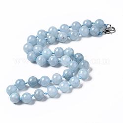 Colliers de perles aigue-marine naturelle, avec mousquetons en alliage, ronde, teinte, 18.8 pouce ~ 19.2 pouces (48~49 cm), rond: 10 mm
