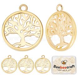 Beebeecraft 1 Box 25Pcs Tree of Life Charms 18K Gold Plated Flat Round Life Tree Pendant Charms for DIY Earring Necklace Bracelet Making Crafts