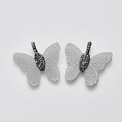 Alloy Filigree Pendants, with Polymer Clay Rhinestone, Butterfly, Platinum, 26.5~30x30~31x5mm, Hole: 6x2.5mm