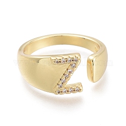 Латунные кольца из манжеты с прозрачным цирконием, открытые кольца, реальный 18k позолоченный, буквы, letter.z, Размер 5, внутренний диаметр: 15.5 мм, г: 8x6 мм