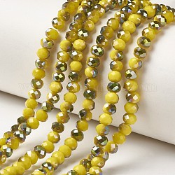 Chapelets de perles en verre opaque électrolytique, moitié vert plaqué, facette, rondelle, jaune, 4x3mm, Trou: 0.4mm, Environ 130 pcs/chapelet, 16.54 pouce (42 cm)