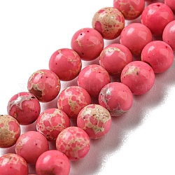 Brins de perles teintes en jaspe impérial synthétique, ronde, rose chaud, 8mm, Trou: 1mm, Environ 46 pcs/chapelet, 14.96'' (38 cm)