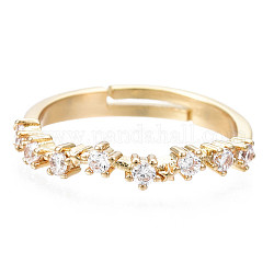 Exquisiter verstellbarer Ring mit Zirkonia-Blume, Fingerring aus Messing für Frauen, Nickelfrei, echtes 18k vergoldet, uns Größe 7 1/2 (17.7mm)