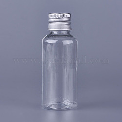 Bouteille vide en plastique PET transparent de 30 ml, avec couvercle à vis en aluminium, contenant cosmétique portable, pour lotion, crème, clair, 7.8x2.95 cm, capacité: 30 ml (1.01 oz liq.)