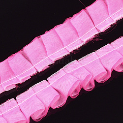 Nastro di organza, nastro pieghettato / doppio con volant, rosa caldo, 19~23mm, 30m/balla