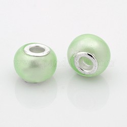 Spray Painted Glass European Beads, Large Hole Rondelle Beads, with Silver Tone Brass Cores, 14x11mm, Hole: 5mm