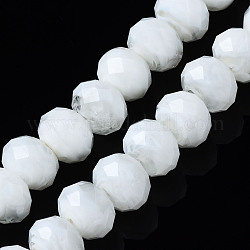 Chapelets de perles vernissées manuelles, abaque, facette, blanc, 11.5x8.5mm, Trou: 1.5mm, Environ 45 pcs/chapelet, 15.16 pouce (38.5 cm)
