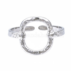 304 Stainless Steel Oval Open Cuff Ring, Hollow Chunky Ring for Women, Stainless Steel Color, US Size 6 3/4(17.1mm)