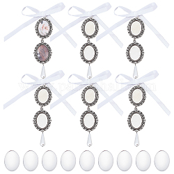 Superfindings 6pcs décoration pendentif perle imitation acrylique, avec 304 épingle à tête plate en acier inoxydable, Ruban satin, Cabochons en verre, blanc, 105mm