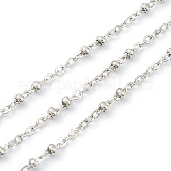304 Edelstahl-Kabelketten, gelötet, mit runden Perlen und Spule, Edelstahl Farbe, 2.5x2x0.4 mm, 32.8 Fuß (10m)/Rolle