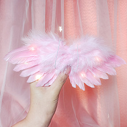 Minipuppe Engelsflügelfeder, mit Polyesterseil, für DIY Moppet Makings Kinderfotografie Requisiten Dekorationszubehör, rosa, 90x210 mm
