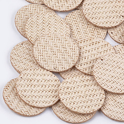 Handmade Straw Woven Pendants, Flat Round, Linen, 40.5x2mm, Hole: 0.8mm