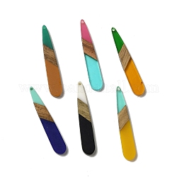 Opaque Resin & Walnut Wood Pendants, Teardrop Charms, Mixed Color, 43.5~44x7.5x3mm, Hole: 1.5mm