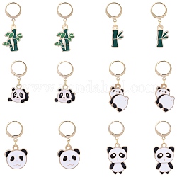 Panda-Anhänger aus Bambuslegierung mit Emaille, 304 Leverback-Reifanhänger aus Edelstahl, Mischfarbe, 16~27 mm, 6 Stil, 2pcs / style, 12 Stück / Set