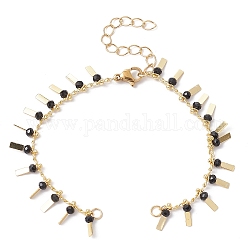 Fabrication de bracelets en chaînes de perles de verre, avec breloque rectangle et fermoir mousqueton, convient aux breloques de connecteur, or, 6-3/8 pouce (16.3 cm)
