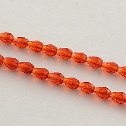 Fili di perline di vetro trasparente, sfaccettato, lacrima, arancio rosso, 5x3mm, Foro: 1 mm, circa 99~101pcs/filo, 19.7 pollice