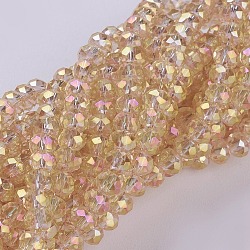 Electroplate Glass Beads Strands, Full Rainbow Plated, Faceted, Rondelle, PeachPuff, 3~3.5x2~2.5mm, Hole: 0.8mm, about 135~140pcs/strand, 14.6 inch(37cm)