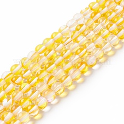 Synthetische Mondstein Perlen Stränge, Runde, Gelb, 6 mm, Bohrung: 0.8 mm, ca. 63 Stk. / Strang, 14.57''~15.55'' (37~39.5 cm)