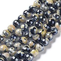 Galvanisieren natürliche Achat Perlen Stränge, gefärbt und erhitzt, facettiert rund, Champagnergelb, 8 mm, Bohrung: 1 mm, ca. 47~48 Stk. / Strang, 14.37~14.88 Zoll (36.5~37.8 cm)