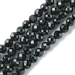 Chapelets de perles en tourmaline noire naturelle, facette, ronde, 4mm, Trou: 0.8mm, Environ 94 pcs/chapelet, 15.35 pouce (39 cm)