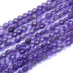 Chapelets de perles en améthyste naturelle, facette, plat rond, 4x2.5mm, Trou: 0.6mm, Environ 100 pcs/chapelet, 15.35 pouce (39 cm)
